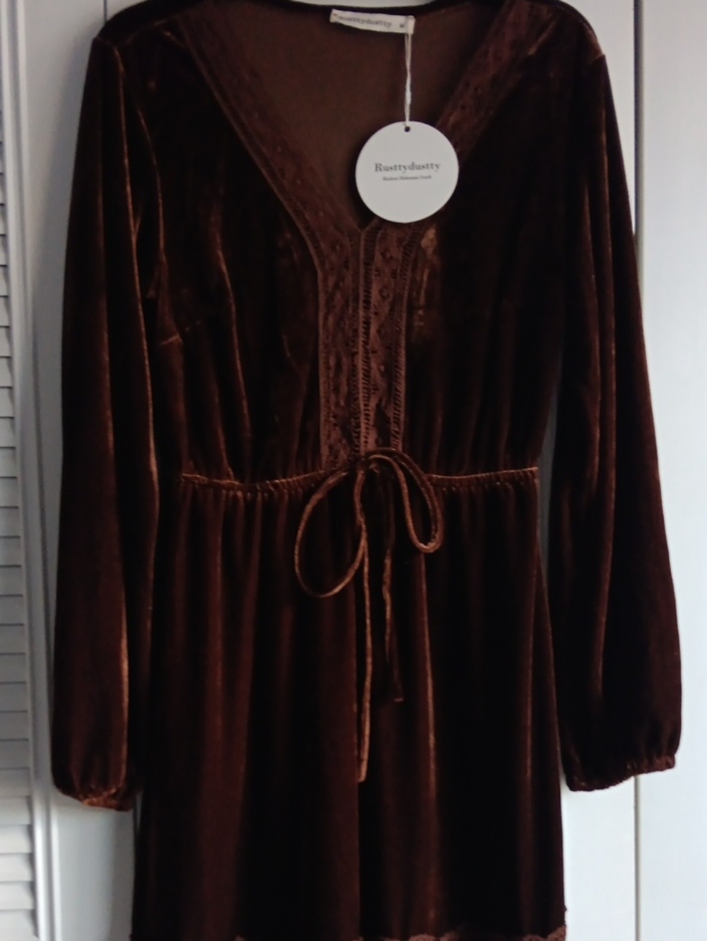 RustyDusty Velvet Tie-Waist Robe in Brown